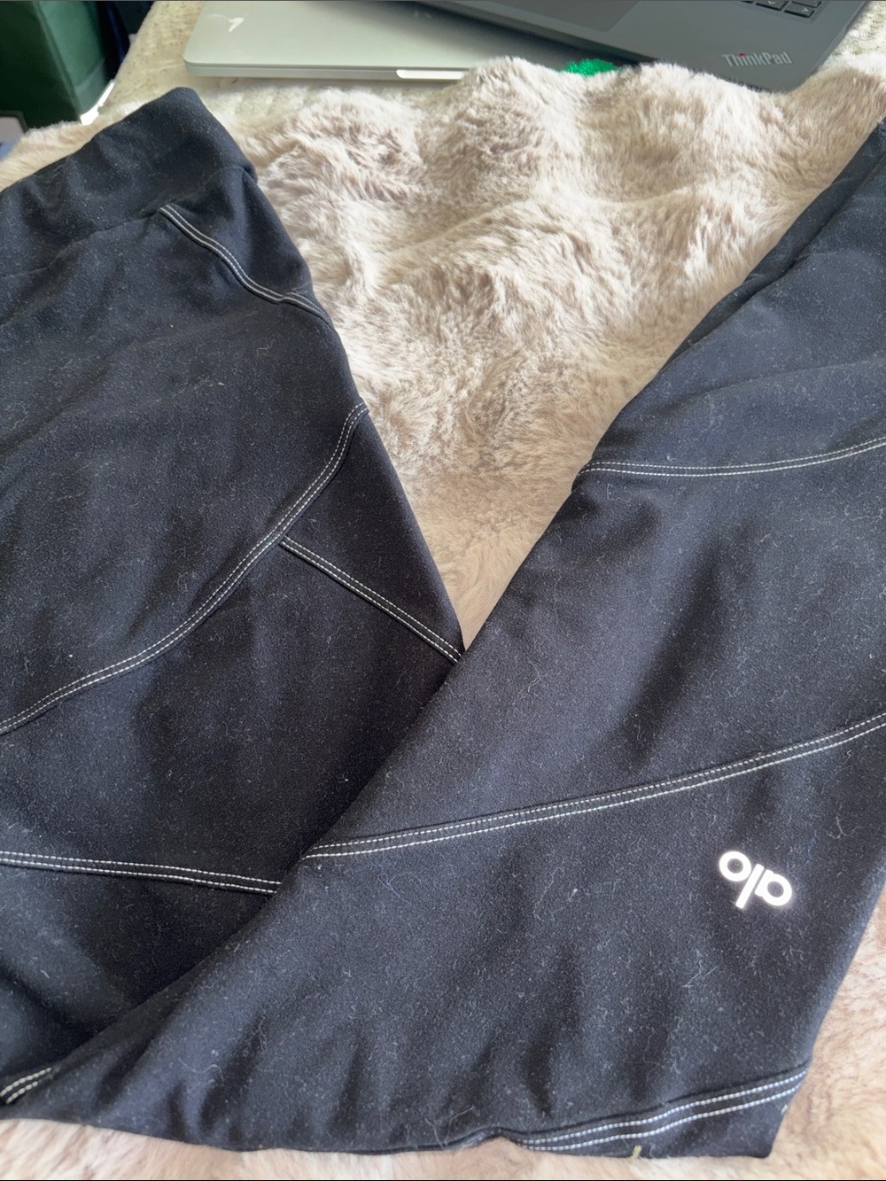 Alo Black Leggings with White Stitching Size L